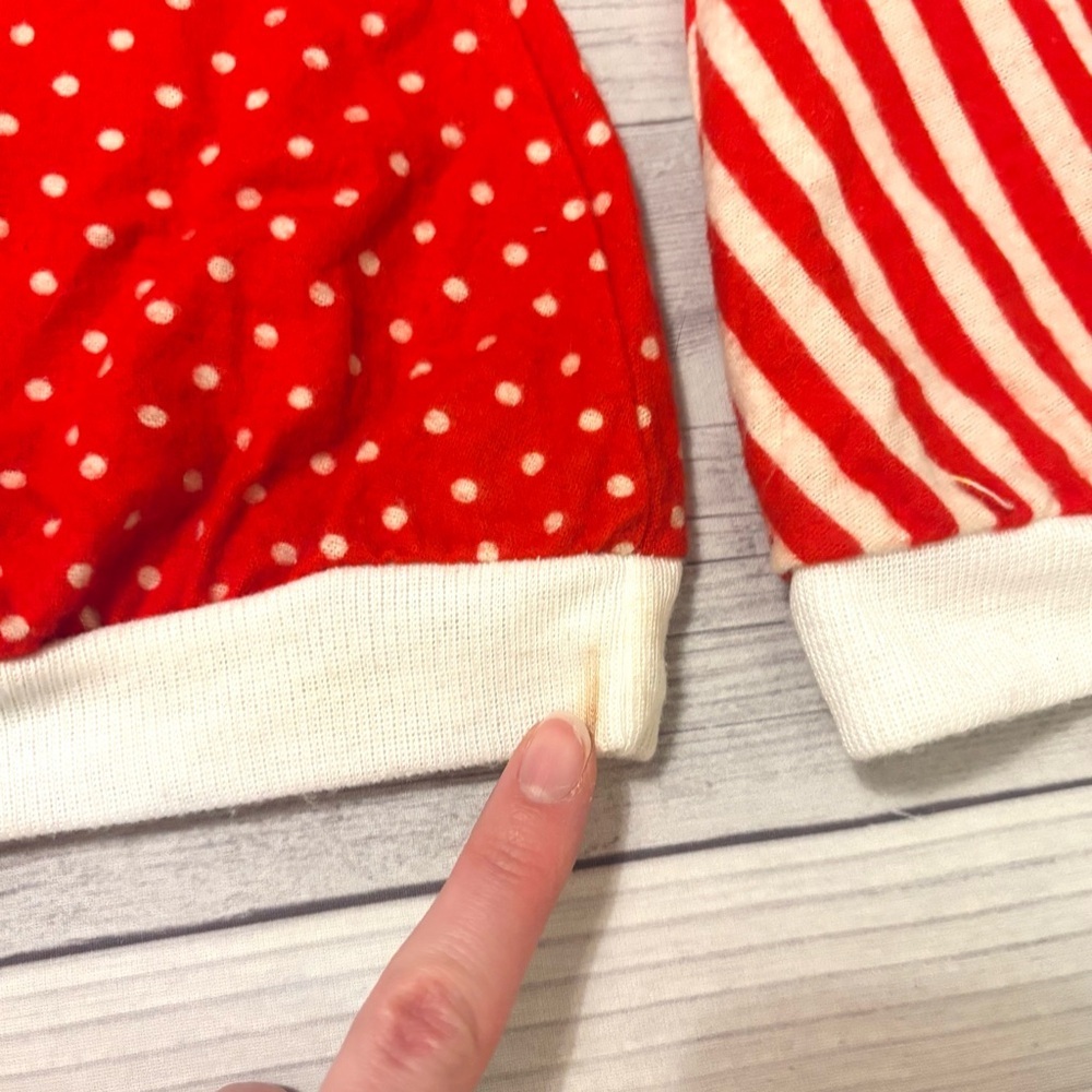 Lot of 2 Vintage Stocking Caps Hats Sleep Red and White Striped Polkadot - Picture 6 of 7